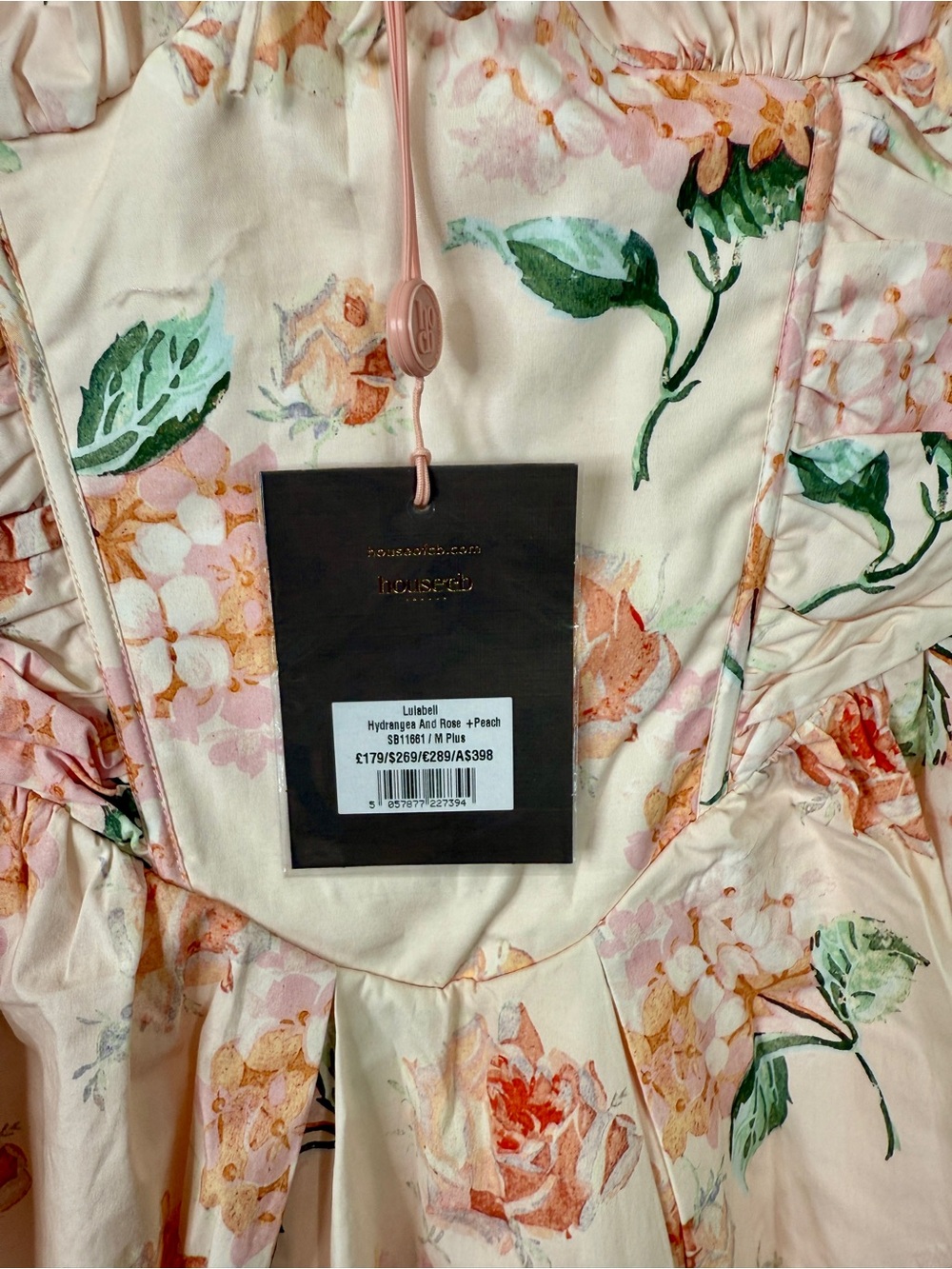 House of CB LULABELL Peach Floral Cotton Puff Sleeve Midi Dress NWT - Picture 9 of 9